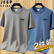 JEEP SPIRIT2024新款純棉短袖T恤男圓領(lǐng)寬松薄款男士夏季休閑半袖體恤打底衫 DX卡其+霧霾 L (建議100-120斤)