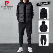 皮爾卡丹 衛(wèi)衣套裝男士秋冬兩件套男裝韓版潮流百搭寬松運動休閑服飾 馬甲開衫三件套-薄款 XL