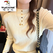啄木鳥(niǎo)（TUCANO）半高領(lǐng)打底衫女歐美復古秋冬款設計感小眾軟糯針織衫別致漂亮上衣 白色【女神范ins*0.9%】 L