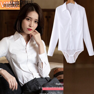 優(yōu)吻（YOUWen）彈力舒適小V領(lǐng)長(cháng)袖連體襯衫修身軍旅正裝襯衣連褲女舒適職業(yè)連檔 高端白色長(cháng)袖連體 XL 建議122-130斤