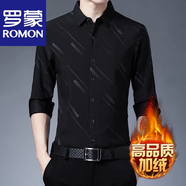 羅蒙（ROMON）純棉印花休閑襯衫男長(cháng)袖春夏季中青年商務(wù)免燙襯衣男士正裝外套男 R170黑色 款 加絨 2XL /180/推薦150-170斤