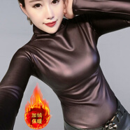 貝吉棋加絨保暖彈力PU皮打底衫女冬裝新款韓版顯瘦時(shí)尚氣質(zhì)長(cháng)袖上衣T 酒紅色-高領(lǐng) 1809# M 建議：95-105斤