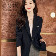 LNSN 輕奢品牌氣質(zhì)小西裝外套女春秋季新款時(shí)尚休閑洋氣咖色西服上衣 黑色 M