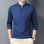 卡帝樂(lè )鱷魚(yú)中年男士半高拉鏈立領(lǐng)長(cháng)袖T恤春秋季純色休閑寬松打底 深藍 m100-120斤