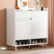 樂造（LEZAO）鞋柜門口家用入戶2024新款收納柜玄關(guān)柜簡易儲物柜鞋架 【主圖款】暖白色 71*30*90 cm 組裝(自行安裝)