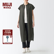 無印良品（MUJI）女式 亞麻水洗 法國袖連衣裙 BCL49C2S 煙熏棕色 XS-S
