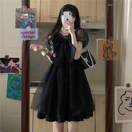 宛四裙子夏天學(xué)生ins風(fēng)時(shí)尚洛麗塔連衣裙衣服2024新款蝴蝶結(jié)網(wǎng)紗女裝 黑色 XL 115-125斤