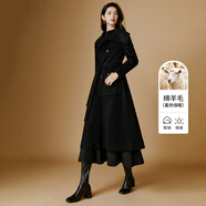 晚白【斷碼清倉】減齡娃娃領(lǐng)雙面呢休閑百搭長(cháng)款全羊毛大衣女 黑色 L