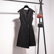 蘭威費雷名媛氣質(zhì)連衣裙女秋冬毛呢背心裙馬甲裙兩洋氣小黑裙 連衣裙【單件】 2XL 推薦125-135斤