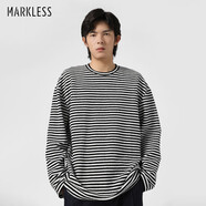 MARKLESST恤男秋冬條紋上衣寬松彈力長袖打底衫 CTB3605M 黑白色 XL 