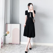Radinka2025春秋新款韓版chic百搭寬松吊帶背心針織連衣裙女氣質裙子SYL 法式輕熟黑色 XL