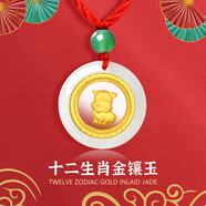 憶生生十二生肖金鑲玉吊墜平安扣和田玉長(zhǎng)命鎖項(xiàng)鏈送寶寶周歲禮物生日 亥豬吊墜 兒童款