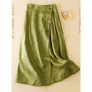 【特價(jià)撿漏】高檔輕奢品牌剪標亞麻半身裙中長(cháng)款休閑百搭顯瘦棉麻字裙子 果綠色 XL