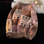 威登羊（WEEDON SHEEP）內(nèi)搭毛衣男秋冬季潮牌加厚慵懶打底針織衫復(fù)古拼接保暖寬松線衣外 棕色（低領(lǐng)） L