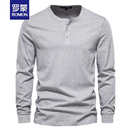 羅蒙（ROMON）品牌新款重磅T恤亨利衫男裝開(kāi)領(lǐng)長(zhǎng)袖阿美咔嘰美式棉質(zhì)修身上衣服 淺灰色 L 145-160斤