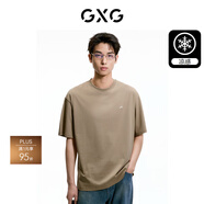 GXG男裝 夏季新款重磅系列精致小字母繡花圓領(lǐng)短袖T恤 卡其色 XL