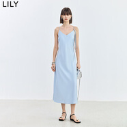 LILY夏新款女裝法式優(yōu)雅浪漫氣質(zhì)可調(diào)節(jié)肩帶長款吊帶連衣裙女 404淺藍 L