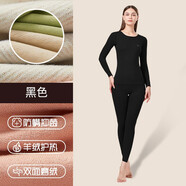 貓人（MiiOW）無(wú)痕保暖內(nèi)衣男女發(fā)熱腈綸雙面磨毛羊絨蠶絲圓領(lǐng)加絨加厚情侶 TZ黑色【女士】 XL