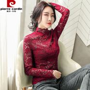 皮爾卡丹（pierre cardin）蕾絲打底衫女2024新款春秋時(shí)髦時(shí)尚洋氣減齡雷絲上衣配毛衣的內(nèi)搭 酒紅色 2XL