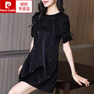 皮爾卡丹（pierre cardin）高級感韓版寬松泡泡袖女式連衣裙夏裝新款2025高檔短袖女短款洋氣 8843#黑色 M