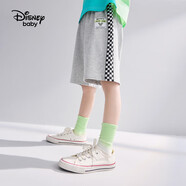 迪士尼（DISNEY）童裝兒童男童中褲拼接短褲休閑垂順運(yùn)動(dòng)褲子24夏DB321NE02灰120