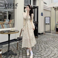雪妃藍琪碎花連衣裙新款2025年夏季女裝茶歇溫柔風(fēng)裙子法式高級感吊帶裙 杏色開衫+杏色吊帶裙 XL 【120-140斤】