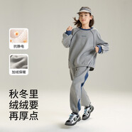 小虎寶兒【抗靜電】男童裝加絨運(yùn)動(dòng)套裝秋冬裝兒童跑步休閑兩件套中大童 淺花灰【抗靜電  不易起球】 120
