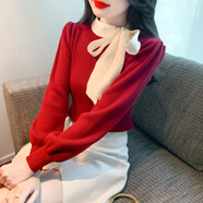 莉紗芙特2025年春秋冬季新款打底針織衫女士裝毛衣外套氣紅色內搭洋可外穿 紅色 均碼 （建議：85-140斤）