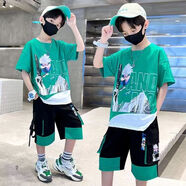 迪士尼（Disney）童裝男童夏裝套裝2023新款中大童男孩夏季衣服兒童短袖休閑兩件套 綠色火影 140 建議身高130-140年齡10-11歲
