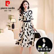 皮爾卡丹（pierre cardin）真絲連衣裙長裙2025年夏季新款氣質(zhì)顯瘦桑蠶絲字裙針織 黑色 L
