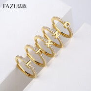 FAZU歐美創(chuàng  )意時(shí)尚街拍簡(jiǎn)約26個(gè)英文字母戒指開(kāi)口時(shí)尚飾品 配送禮盒 金色 A