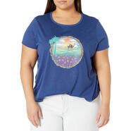 Jessica SimpsonSimpson 女式加大碼 Luna 短袖圖案針織 T 恤 The Oasis Twilight Blue 1X