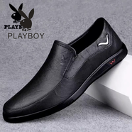 花花公子（PLAYBOY PHYSICAL）皮鞋男斷碼男式真皮透氣商務休閑鞋一腳蹬懶人駕車鞋 黑色8338 41