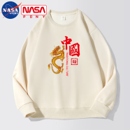 NASA PONY圆领红色长袖T恤男卫衣春秋季龙年本命年衣服亲子拜年服情侣装 24005杏色 L