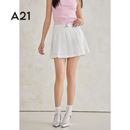 A21女裝梭織高腰A擺短裙夏季休閑百搭輕薄百褶裙 米白 M