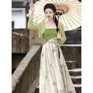 妍莉芬（yanlifen）吊帶連衣裙新中式女裝中國風(fēng)女2025夏季新款衣服水墨暈染裙子夏天 646吊帶裙+開衫 M