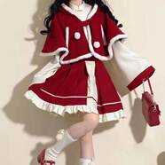 浣伊洛麗塔公主裙成人秋冬中華風(fēng)保暖可愛(ài)甜美新年紅圣誕少女lolita連 紅色斗篷+半裙 L