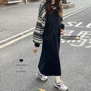 尚簡(jiǎn)紛ins女裝超火韓版牛仔背帶裙女新款胖大碼寬松顯瘦百搭減齡中長(cháng)款 藍色 2XL