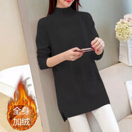 東方鴨羊毛衫女加絨加厚毛衣女中長(zhǎng)款寬松韓版半高領(lǐng)大尺碼針織打底衫 黑色加絨加厚 4XL【160-180斤】