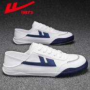 回力官方帆布鞋男鞋夏季經(jīng)典休閑運動(dòng)板鞋男厚底德訓鞋子男皮面百搭ZY 白深藍/21911【后跟可踩】 41