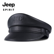 JEEP SPIRIT吉普德國水手船長(cháng)帽子男士真皮機車(chē)平頂帽秋冬單款海軍帽潮鴨舌帽 壓印款 中號XL（57-58cm）