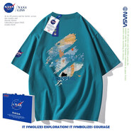 NASA GISS短袖t袖男重磅純棉夏季新款百搭寬松oversize簡(jiǎn)約風(fēng)體恤衫 孔雀綠 S體重85-110斤