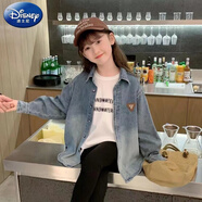 迪士尼（Disney）女童襯衫25春裝新款韓版兒童休閑襯衣寶寶洋氣牛仔翻領(lǐng)外套春秋 牛仔藍(lán) (漸變牛仔襯衫) 160cm
