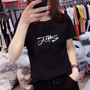 LOVER RUCCI歐洲站2025年新款歐貨潮白色t恤女ins短袖純棉寬松打底衫內(nèi)搭夏裝 220-36黑色 XL 適合115-125斤