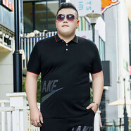 豪朗格（Haolangge）潮胖子夏季男裝加肥加大碼翻領(lǐng)短袖t恤肥佬半袖冰絲棉帶領(lǐng)子體恤 TX444紅色 7XL