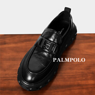 保羅騎士（PALMPOLO）男鞋2024新款商務(wù)休閑鞋真皮男士皮鞋套腳輕便樂(lè )福鞋厚底 黑色 43