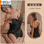 莫代爾性感系肚兜式吊帶睡衣2025新款冰絲蕩領(lǐng)美背綁帶法式家居服女 黑色【上衣加短褲】 2XL 適合140-160斤