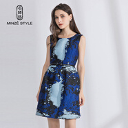 名師路提花連衣裙背心裙時(shí)尚春秋裝新款歐美風(fēng)圓領(lǐng)無(wú)袖大擺裙連衣裙 藏藍色58 L