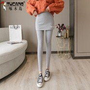 啄木鳥(niǎo)假兩件灰色打底褲女外穿緊身加絨鯊魚(yú)褲2025新款秋冬配棉衛衣裙褲 淺灰色 薄款 XL