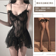 梵佳宜性感睡衣情趣內(nèi)衣大碼女誘惑夫妻刺激sm成人透視裝純欲風(fēng)小胸吊帶 [蕾絲花邊睡裙]黑色+黑色網(wǎng)襪 均碼80-140斤可穿